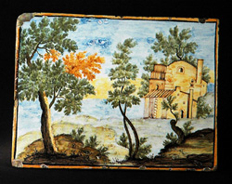 paesaggio (mattonella) - manifattura di Castelli (prima metà sec. XVIII)