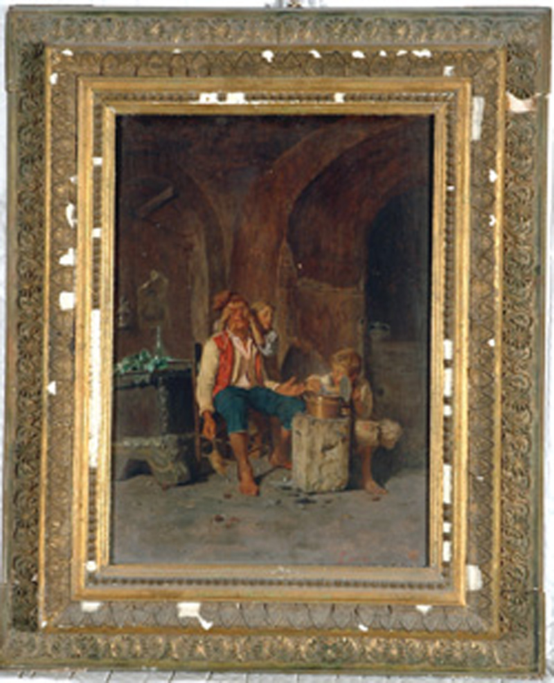 Birichinata al nonno, scena familiare (dipinto) di Costantini Giuseppe (sec. XIX)