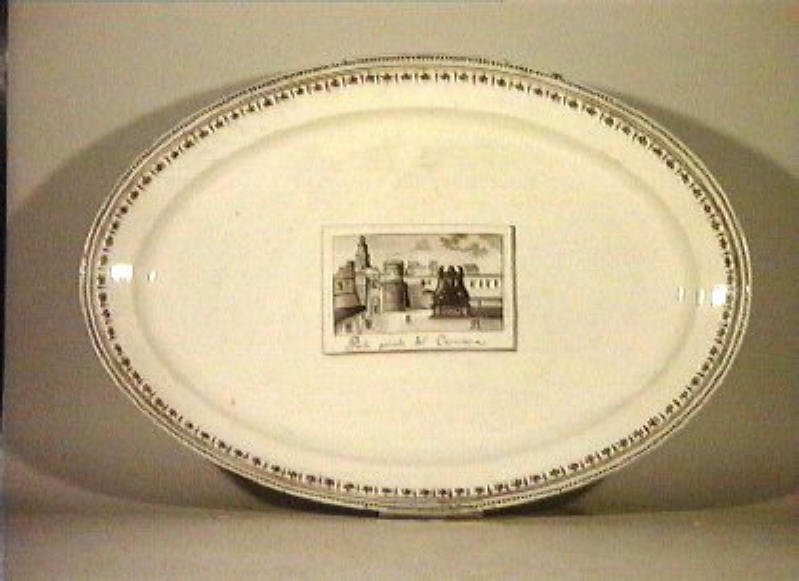paesaggio con architetture (piatto da portata) - manifattura Del Vecchio (sec. XIX)