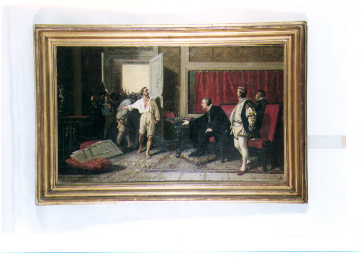 Masaniello con il popolo che irrompe nel palazzo del vicerè di Napoli (dipinto) di Saltelli Fedele Carlo (sec. XIX)