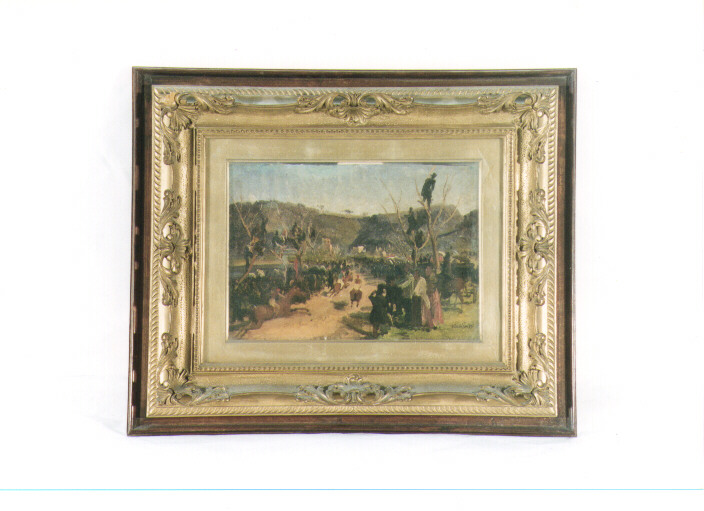 Studio per corsa sul lago di Agnano, paesaggio lacustre (dipinto) di Palizzi Nicola (sec. XIX)