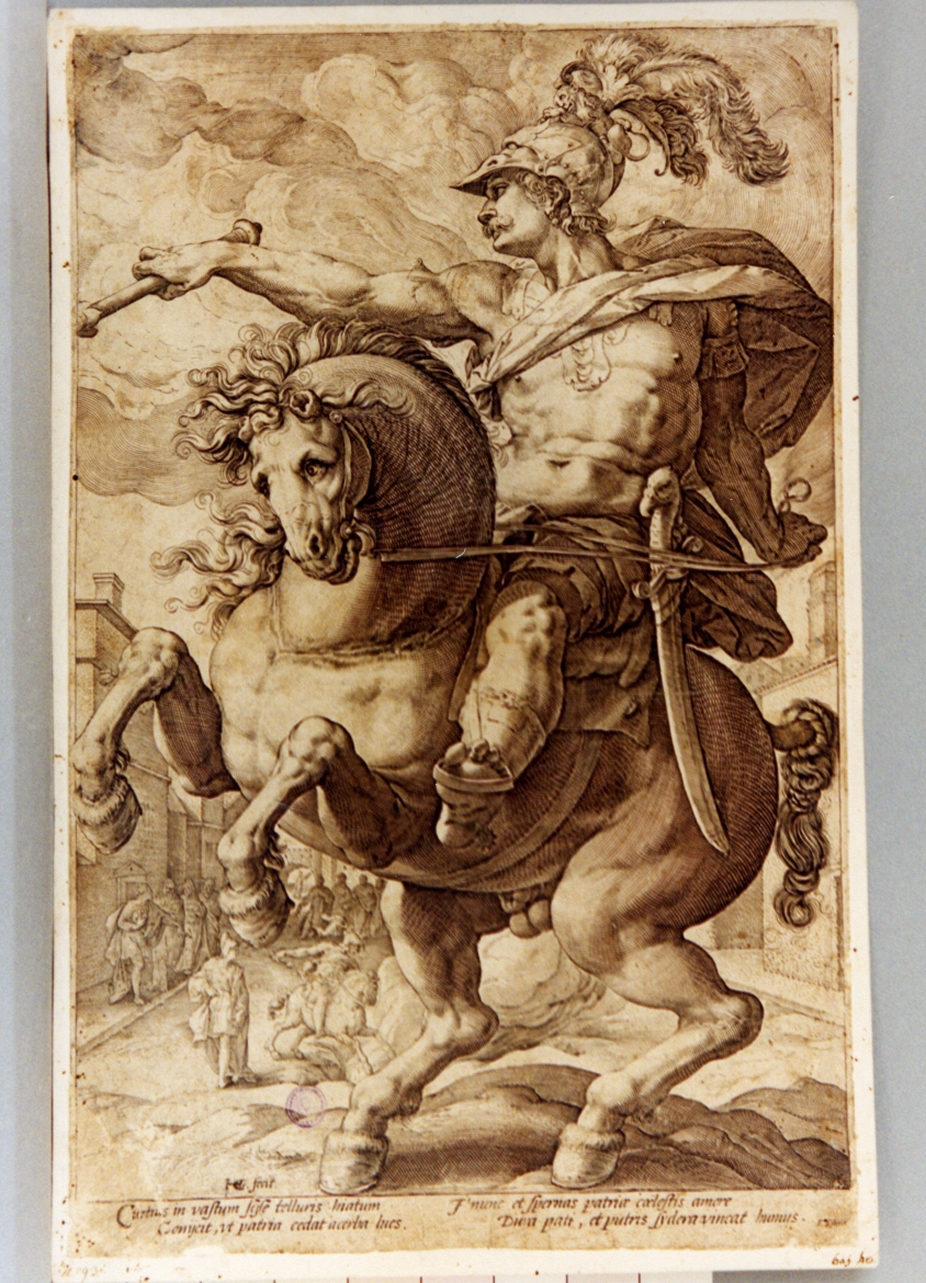 Curzio a cavallo (stampa) di Goltzius Hendrick (sec. XVI)
