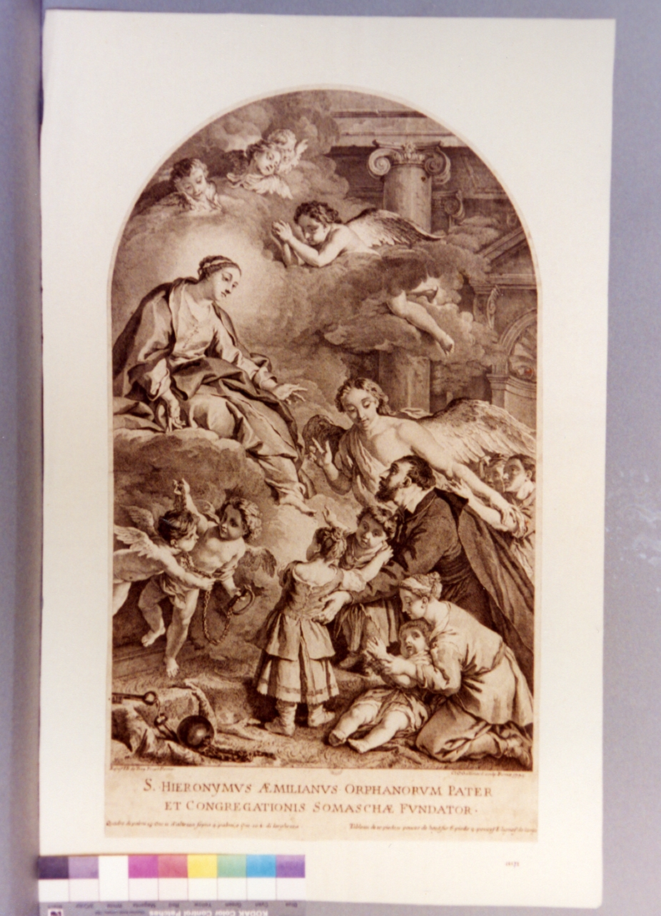 San Girolamo Emiliani presenta gli orfani poveri alla Madonna (stampa) di Gallimard Claude Olivier (sec. XVIII)