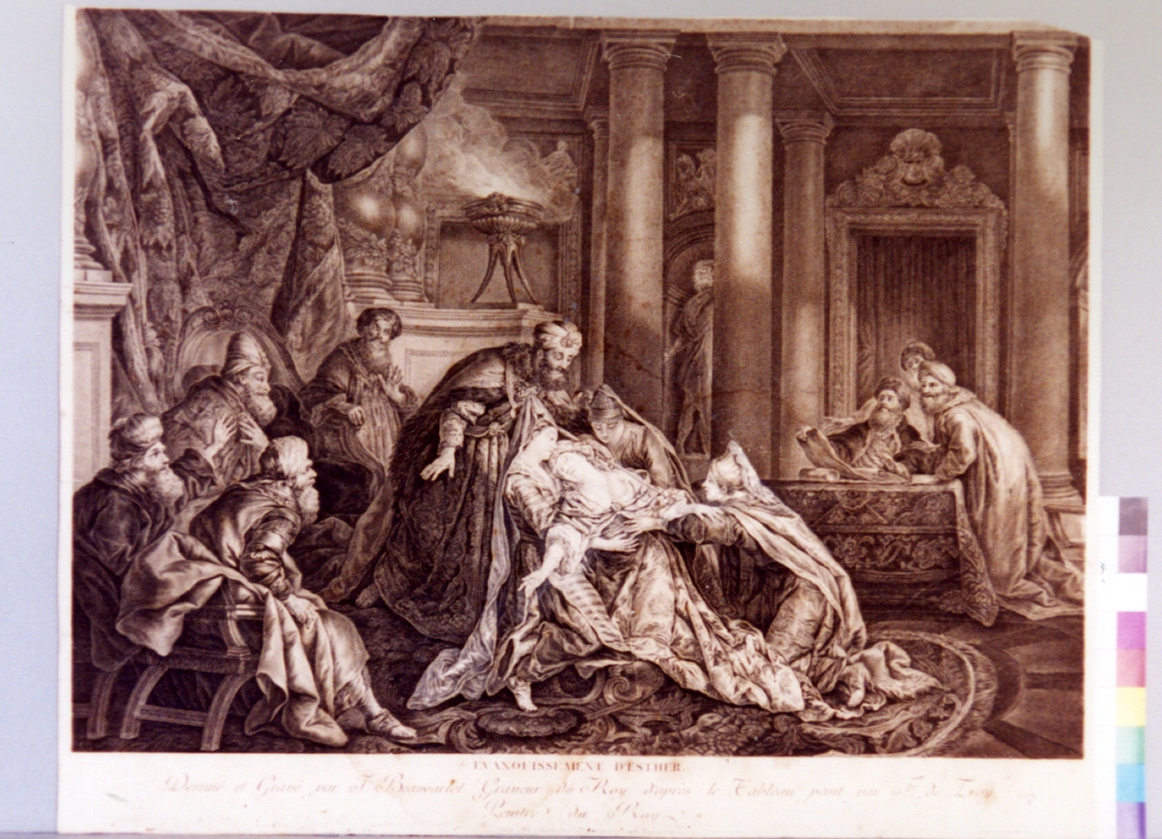 Ester sviene dinanzi ad Assuero (stampa) di Beauvarlet Jacques Firmin (sec. XVIII)