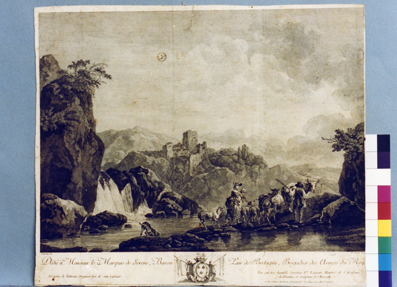 paesaggio fluviale con figure (stampa) di Loutherbourg Philipp Jakob I, Laurent Pierre François (secc. XVIII/ XIX)