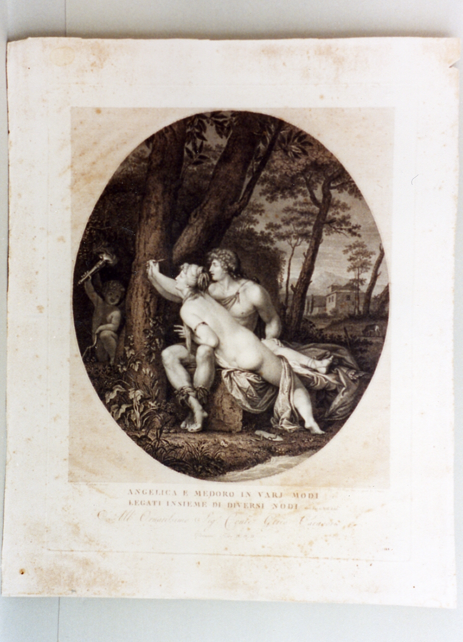 Angelica e Medoro incidono i loro nomi sulla corteccia dell'albero (stampa) di Matteini Teodoro, Folo Giovanni (secc. XVIII/ XIX)