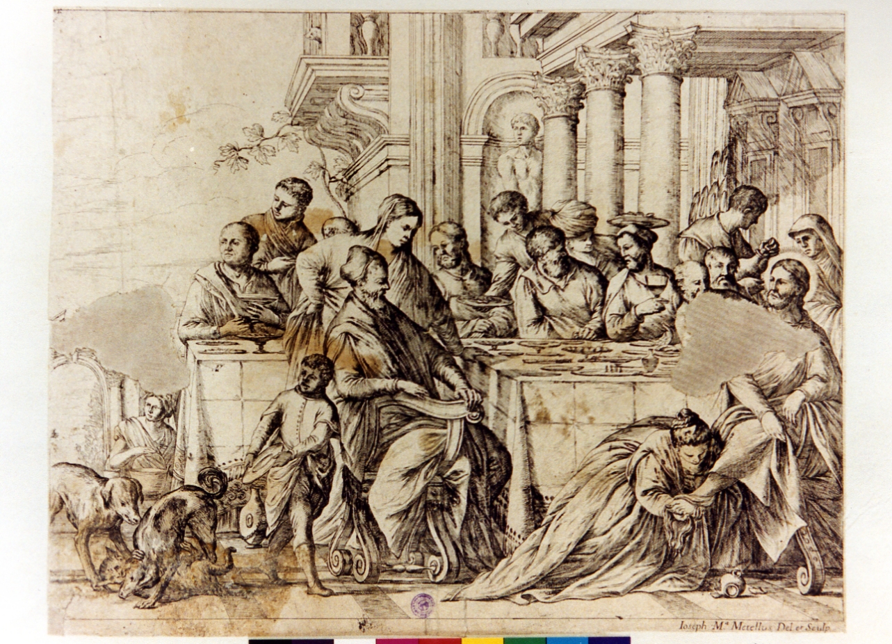 Santa Maria Maddalena unge i piedi di Cristo (stampa) di Mitelli Giuseppe Maria (seconda metà sec. XVII)