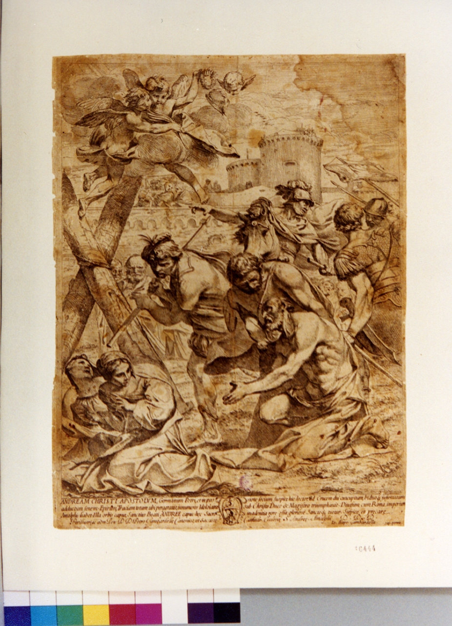 Sant'Andrea condotto al martirio (stampa tagliata) - ambito italiano (sec. XVII)