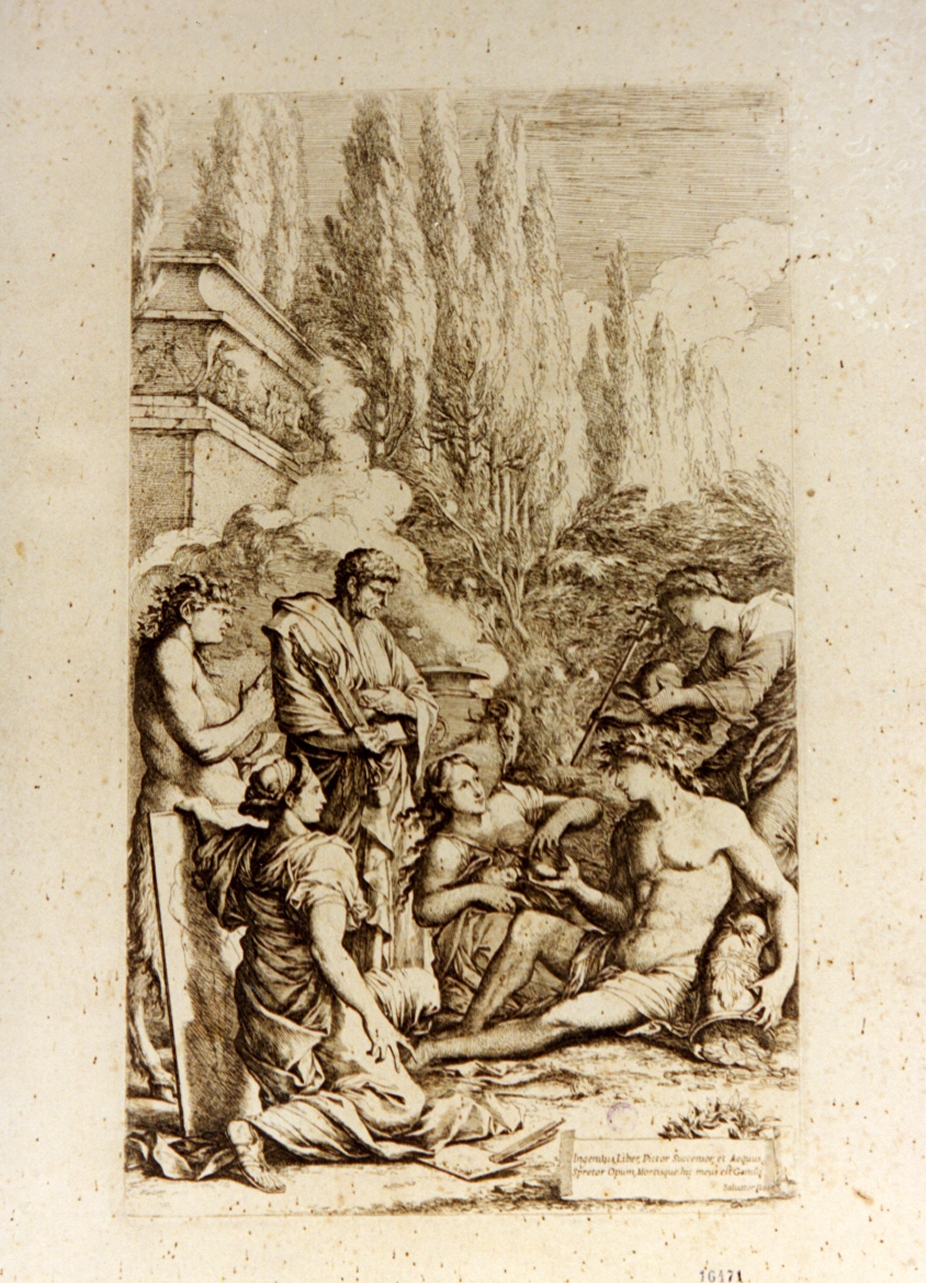 allegoria delle arti applicate (stampa tagliata) di Rosa Salvator (sec. XVII)