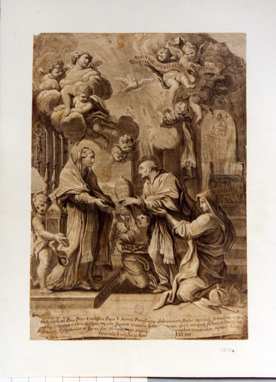papa Celestino V rifiuta la tiara (stampa) di Gimignani Giacinto, Farjat Benoit (secc. XVII/ XVIII)