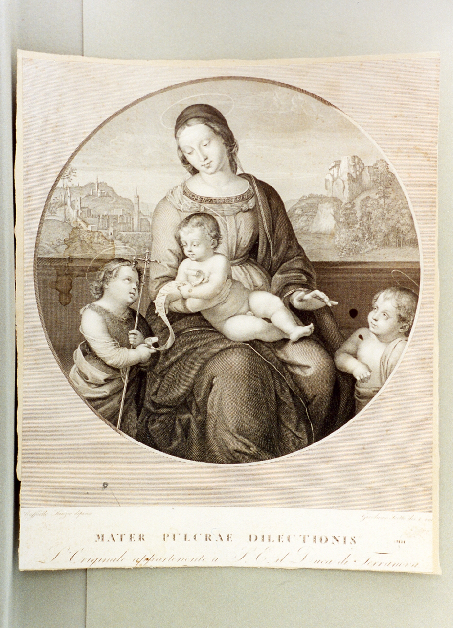 Madonna con Bambino e San Giovannino (stampa) di Scotto Girolamo (sec. XIX)