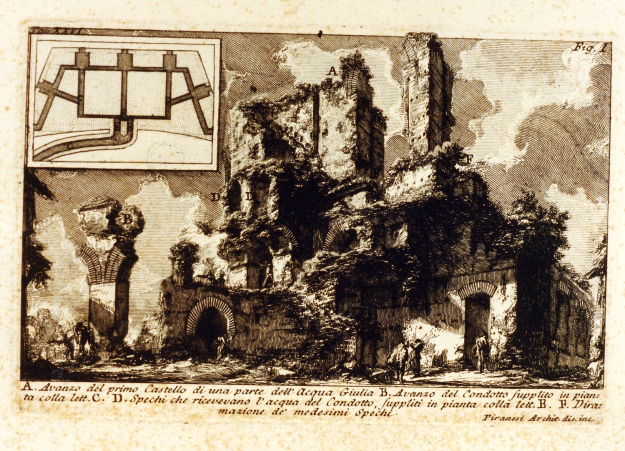 paesaggio con architetture (stampa) di Piranesi Giovanni Battista (sec. XVIII)