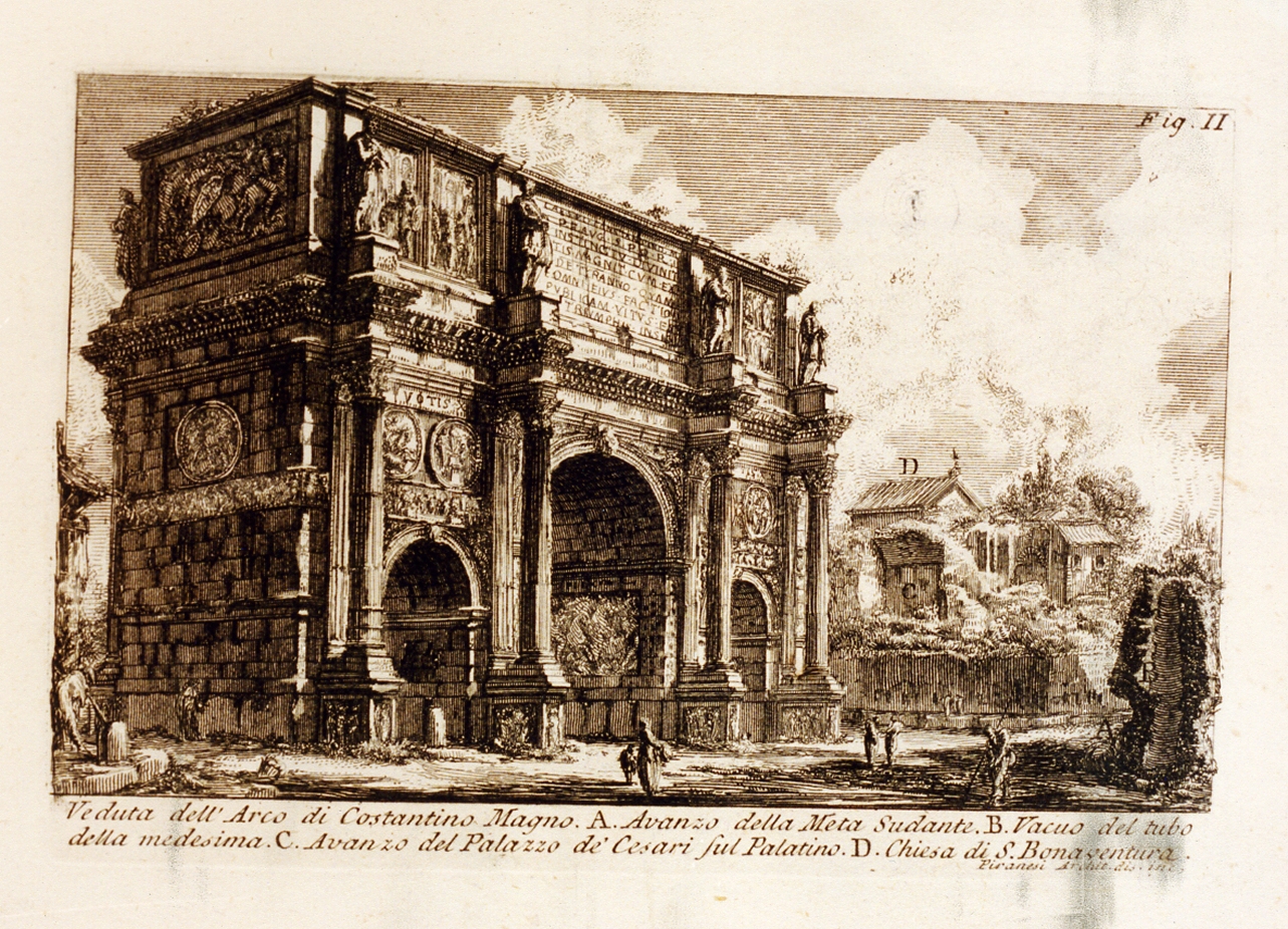 paesaggio con architetture (stampa tagliata) di Piranesi Giovanni Battista (sec. XVIII)