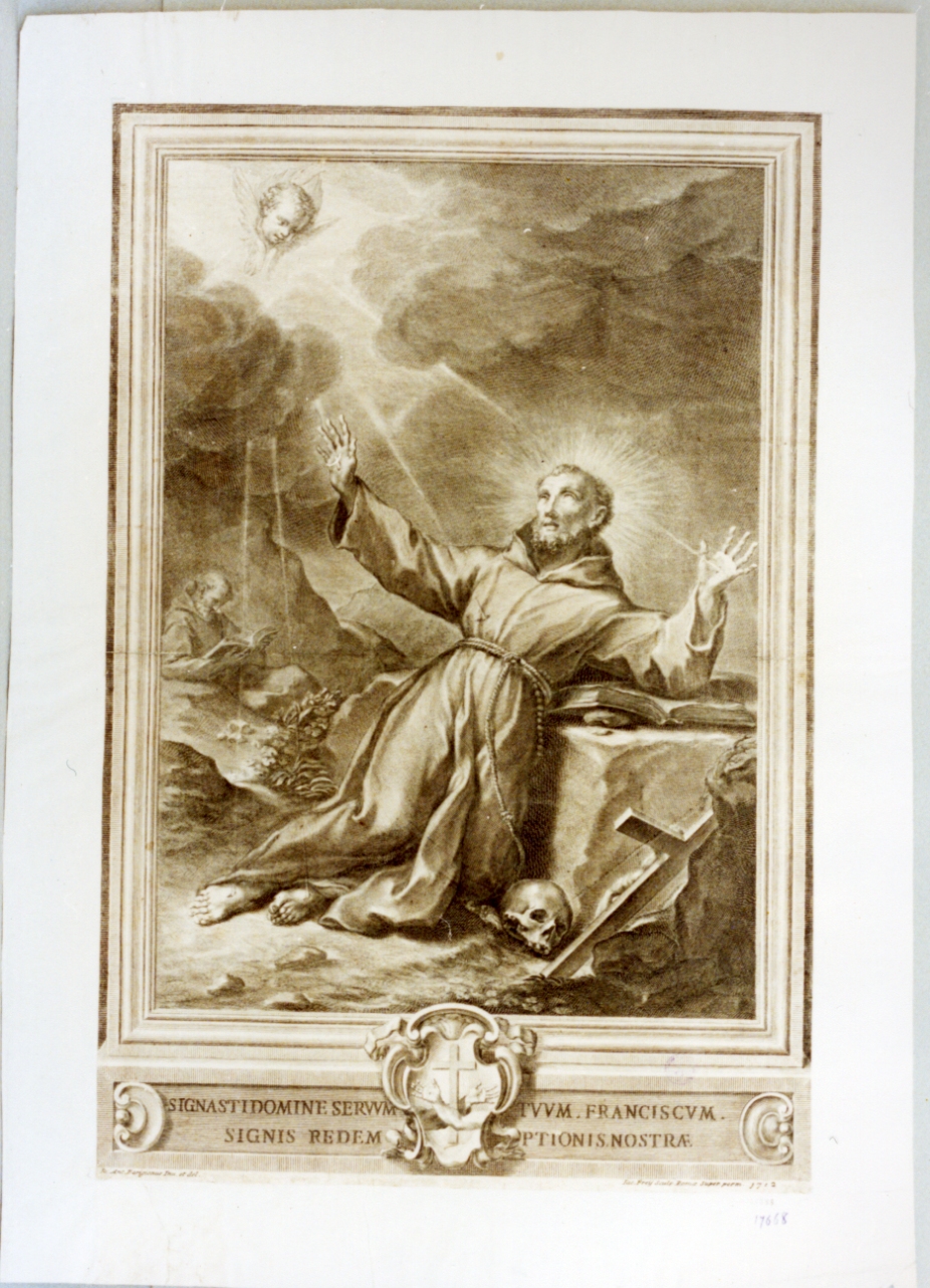 San Francesco d'Assisi riceve le stimmate (stampa) di Frey Jakob, Barigioni Giovanni Antonio (sec. XVIII)