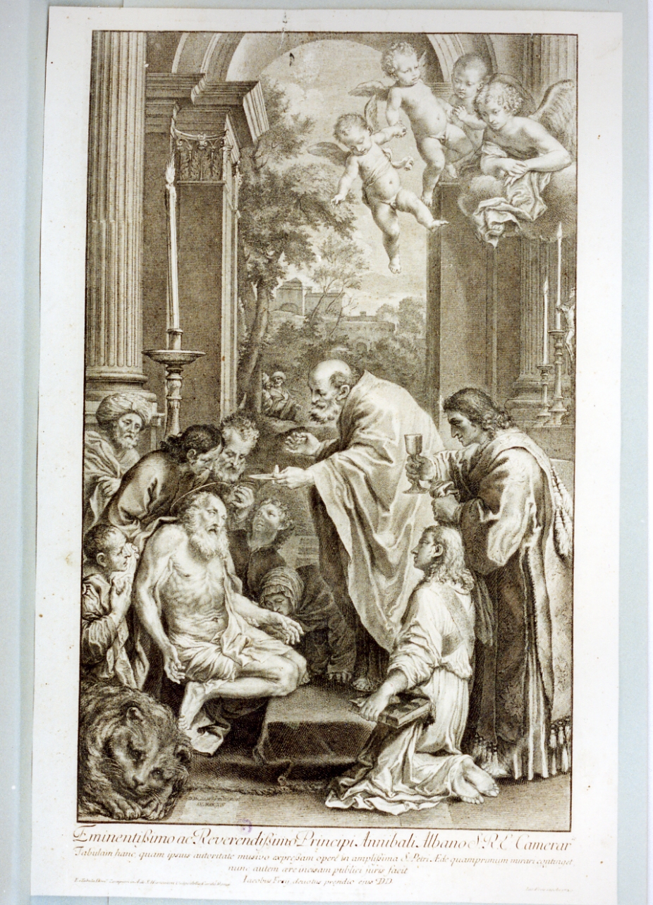 ultima comunione di San Girolamo (stampa tagliata) di Frey Jakob (sec. XVIII)
