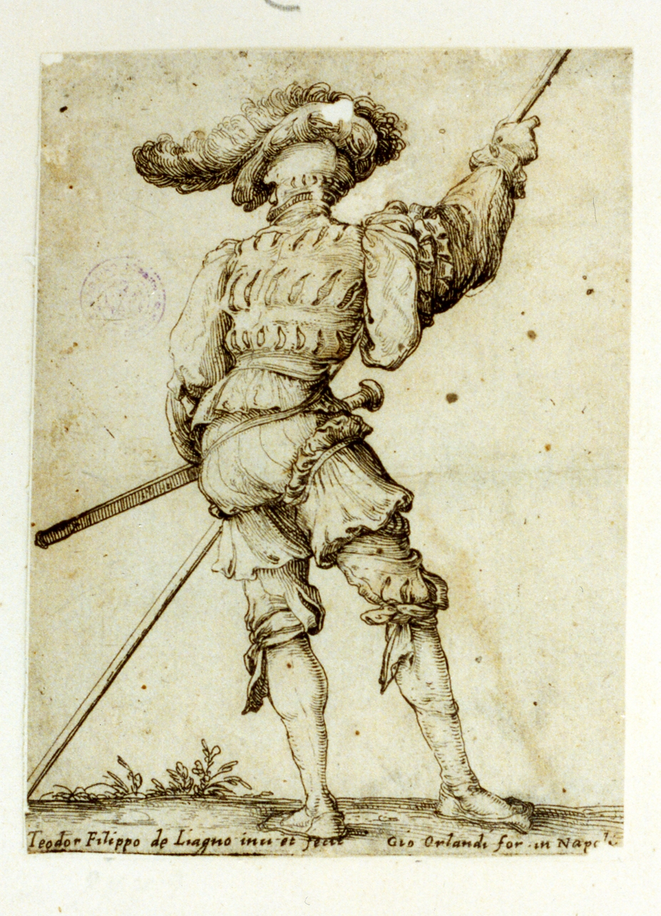 figura di soldato di spalle (stampa) - ambito italiano (sec. XVII)