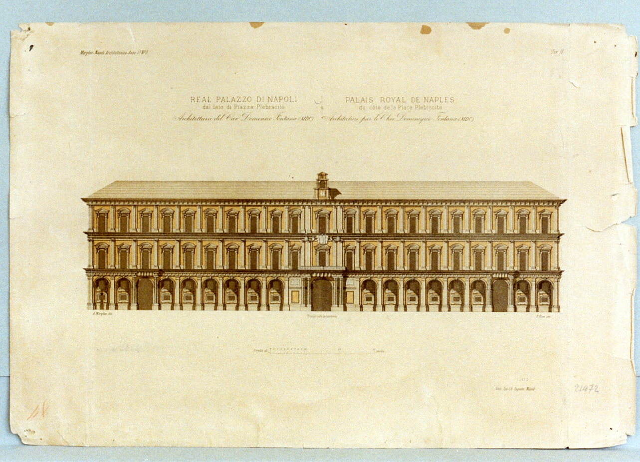 palazzo reale a Napoli (stampa a colori) - ambito italiano (sec. XIX)