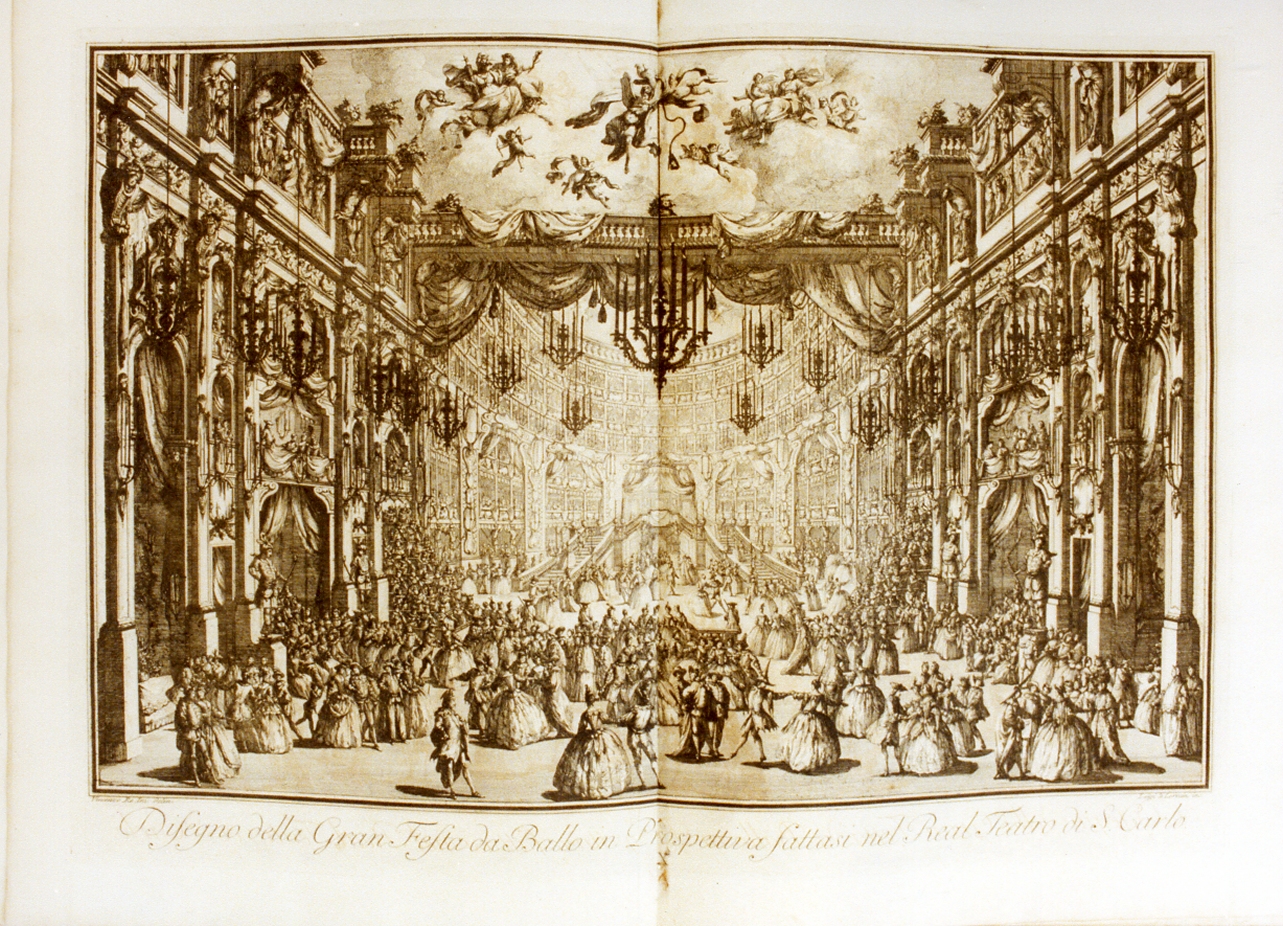 interno del teatro di San Carlo a Napoli (stampa) di Lorrain Luis Joseph (sec. XVIII)