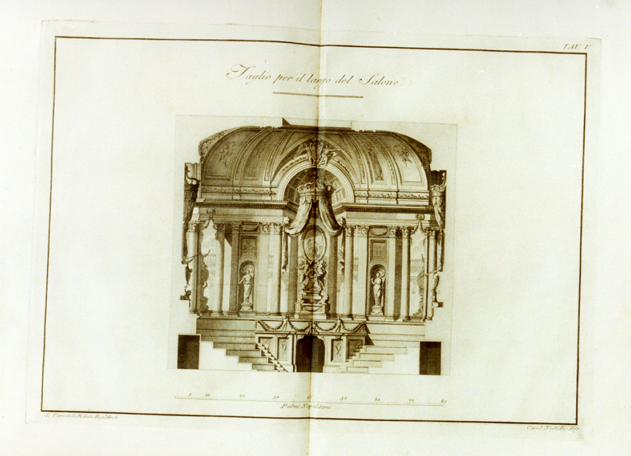 spaccato del salone del palazzo del duca d'Arcos a Napoli (stampa) di Vanvitelli Luigi, Nolli Carlo (sec. XVIII)