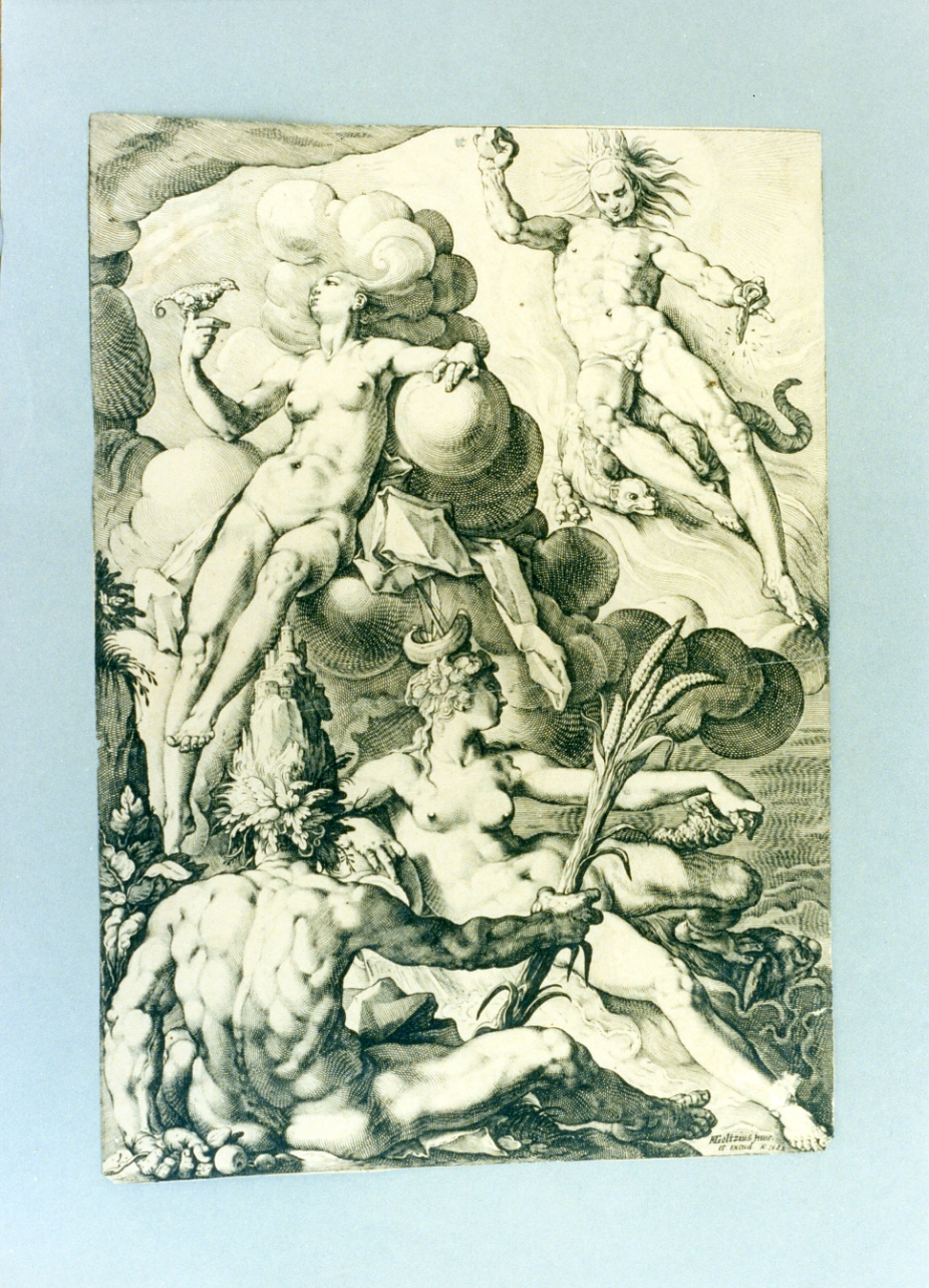 allegoria dei quattro elementi (stampa) di Goltzius Hubert (sec. XVI)
