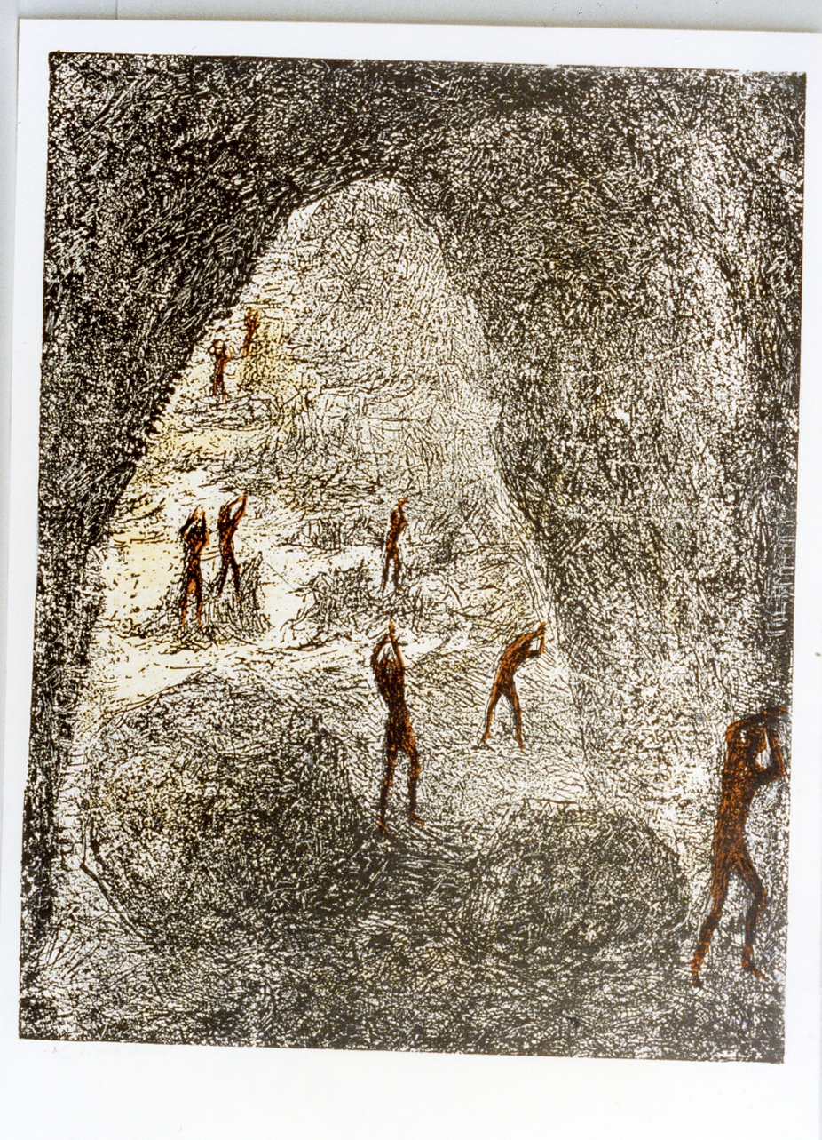 grotta con figure (stampa a colori) di Girosi Franco (sec. XX)