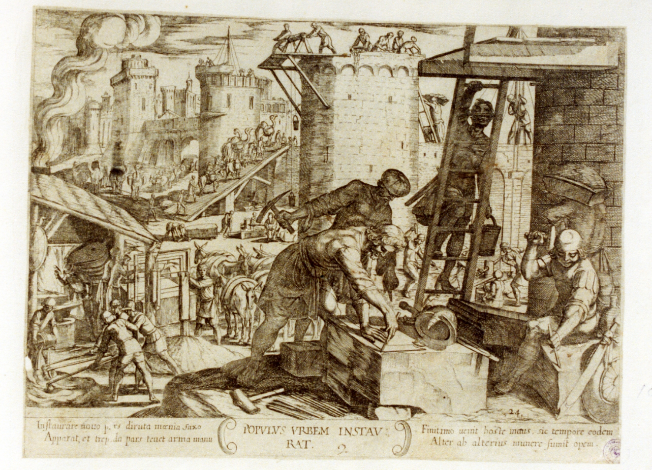 costruzione della città (stampa) di Tempesta Antonio (secc. XVI/ XVII)