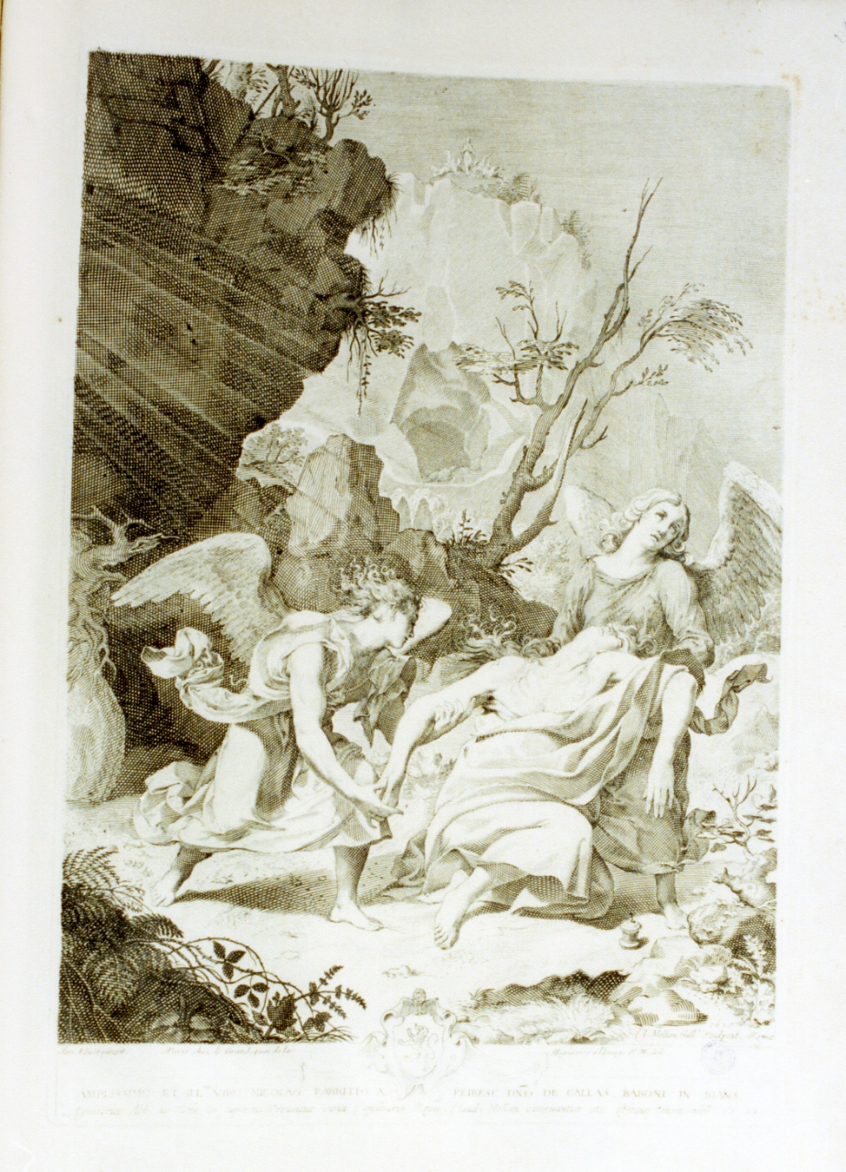Santa Maria Maddalena portata in cielo dagli angeli (stampa) di Vouet Simon, Mellan Claude (sec. XVII)