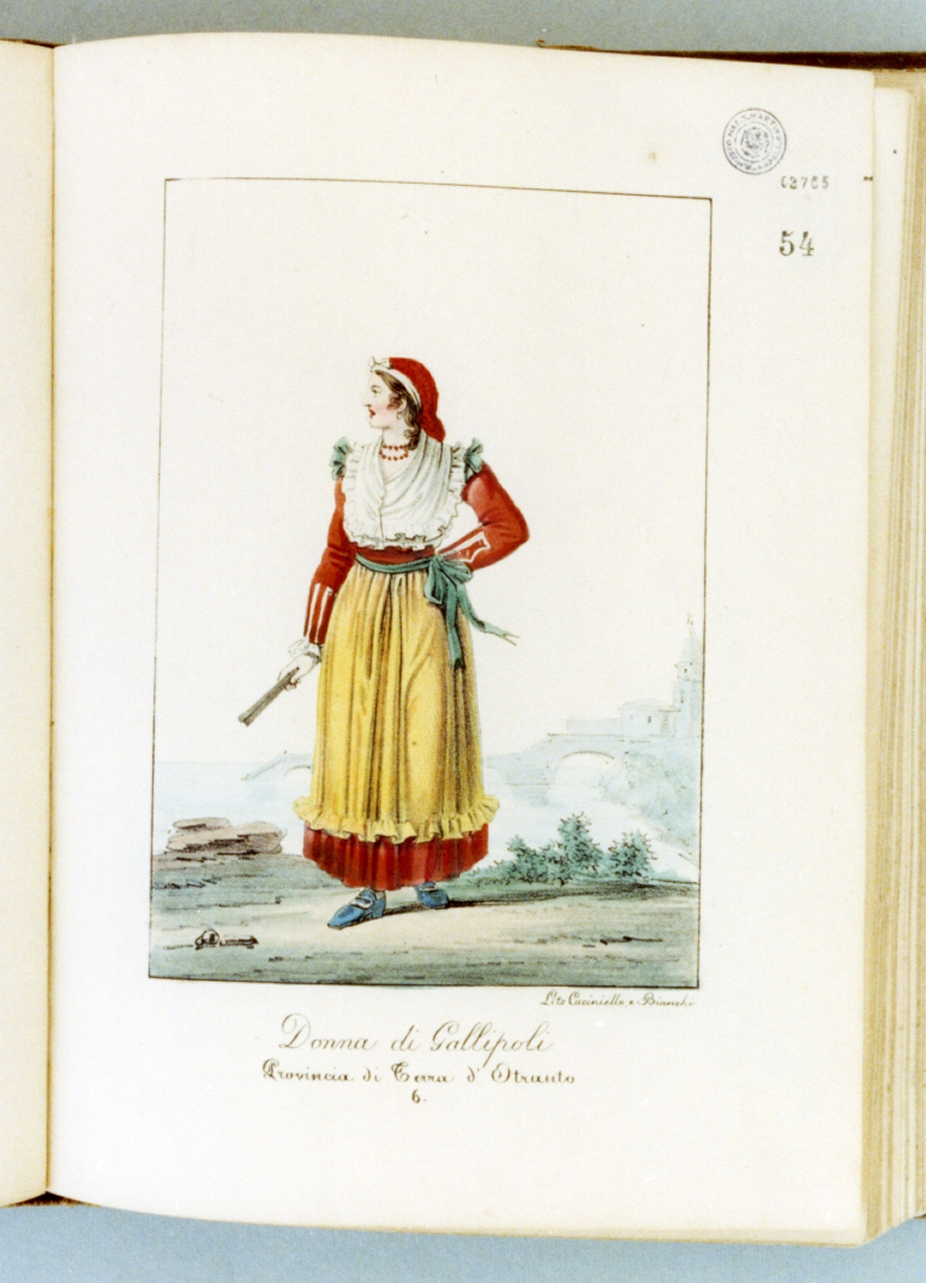 figura femminile in costume tradizionale (stampa a colori) di Bianchi Lorenzo, Cuciniello Domenico (sec. XIX)