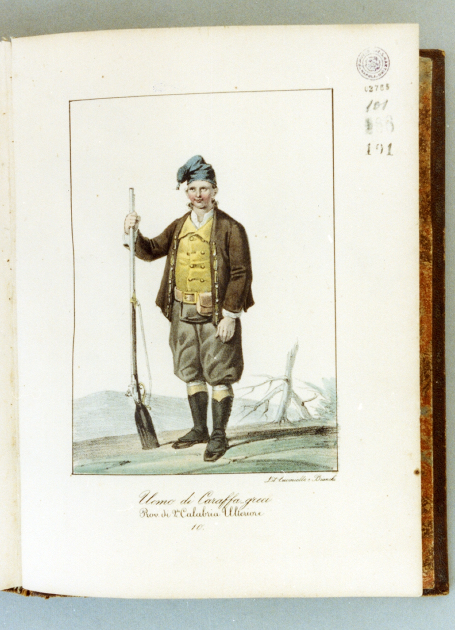 figura maschile in costume tradizionale (stampa a colori) di Bianchi Lorenzo, Cuciniello Domenico (sec. XIX)