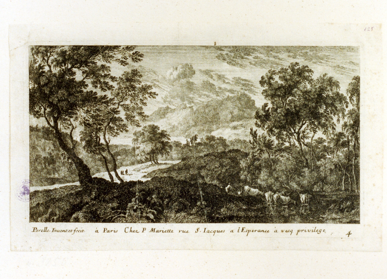 paesaggio (stampa tagliata) - ambito francese (sec. XVII)