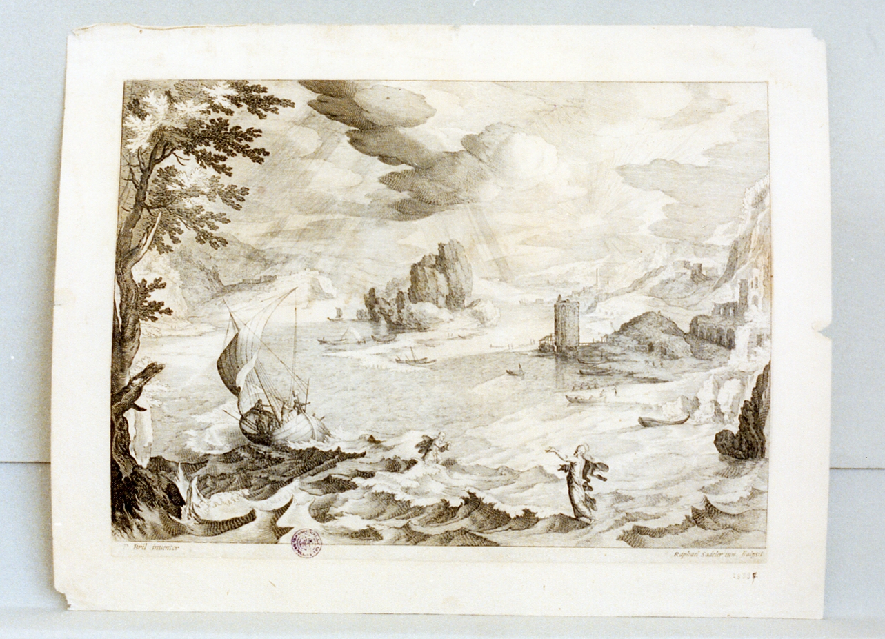 San Pietro cammina sulle acque (stampa) di Sadeler Raphael II, Bril Paul (sec. XVII)