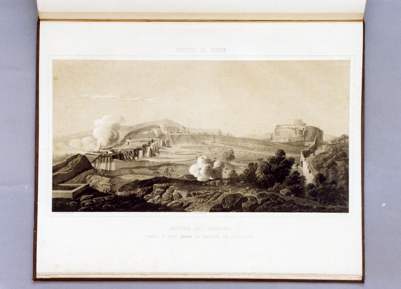 veduta della batteria nell'assedio di Gaeta (stampa a colori) di Bucco Luigi (sec. XIX)