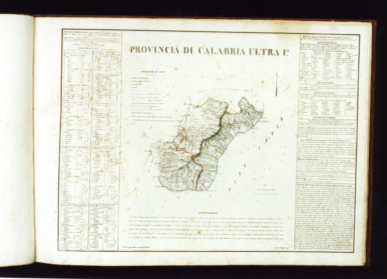 carta topografica della provincia di calabria (stampa a colori) di Marzolla Benedetto (sec. XIX)