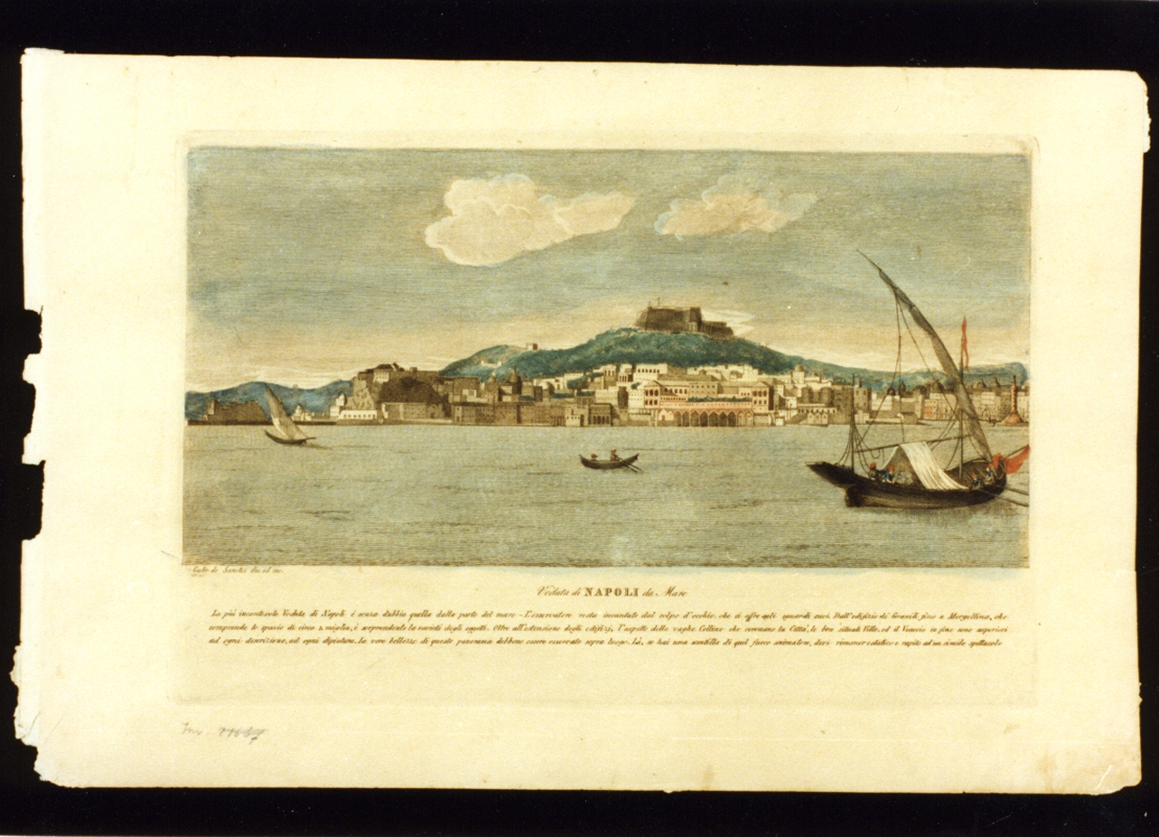 veduta di Napoli dal mare (stampa a colori) - ambito italiano (secondo quarto sec. XIX)