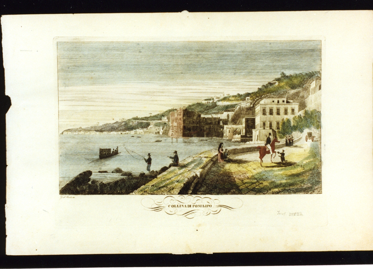 veduta della collina di Posillipo (stampa a colori) - ambito italiano (secondo quarto sec. XIX)