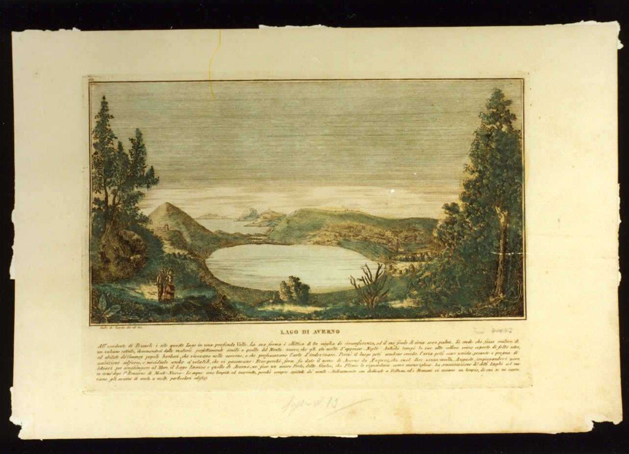veduta del lago di Averno (stampa a colori) - ambito napoletano (secondo quarto sec. XIX)