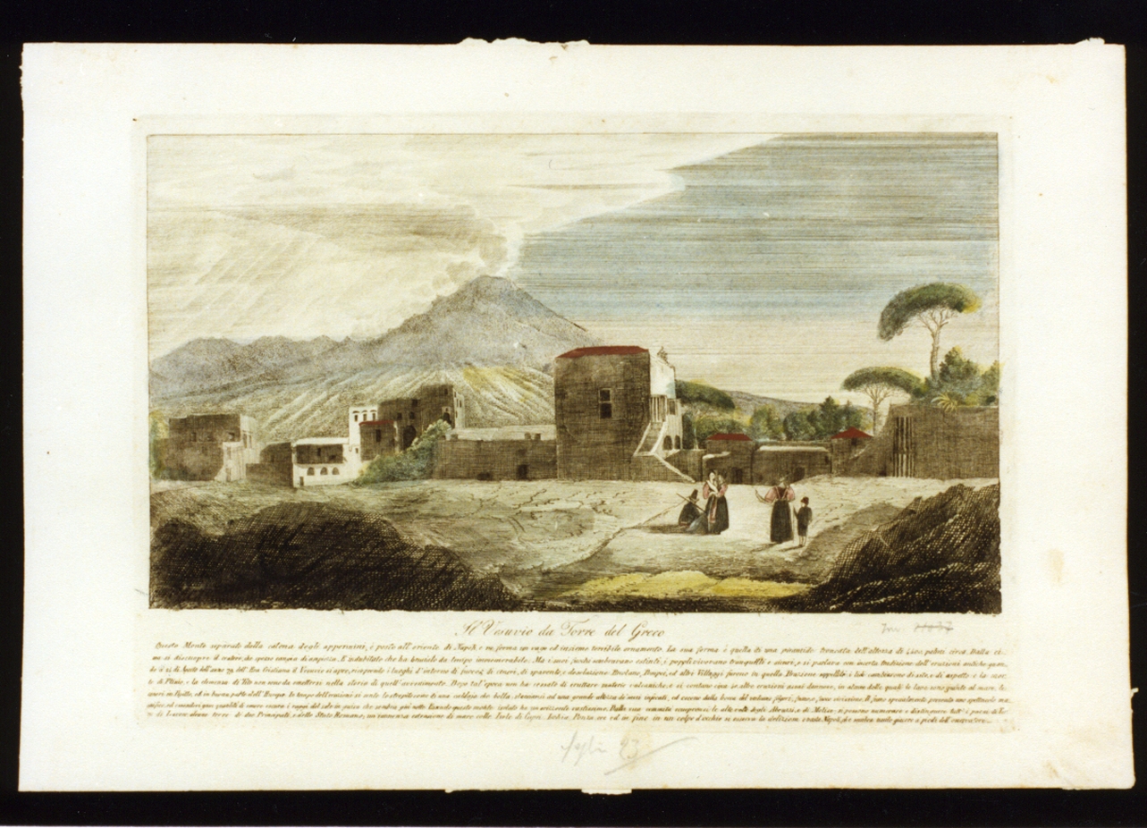 veduta del Vesuvio da Torre del Greco (stampa a colori) - ambito napoletano (secondo quarto sec. XIX)