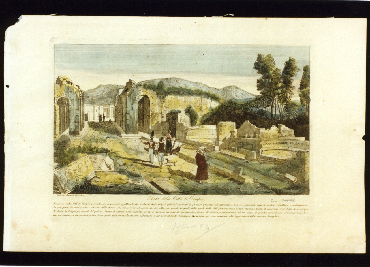 veduta della porta della città di Pompei (stampa a colori) - ambito napoletano (secondo quarto sec. XIX)