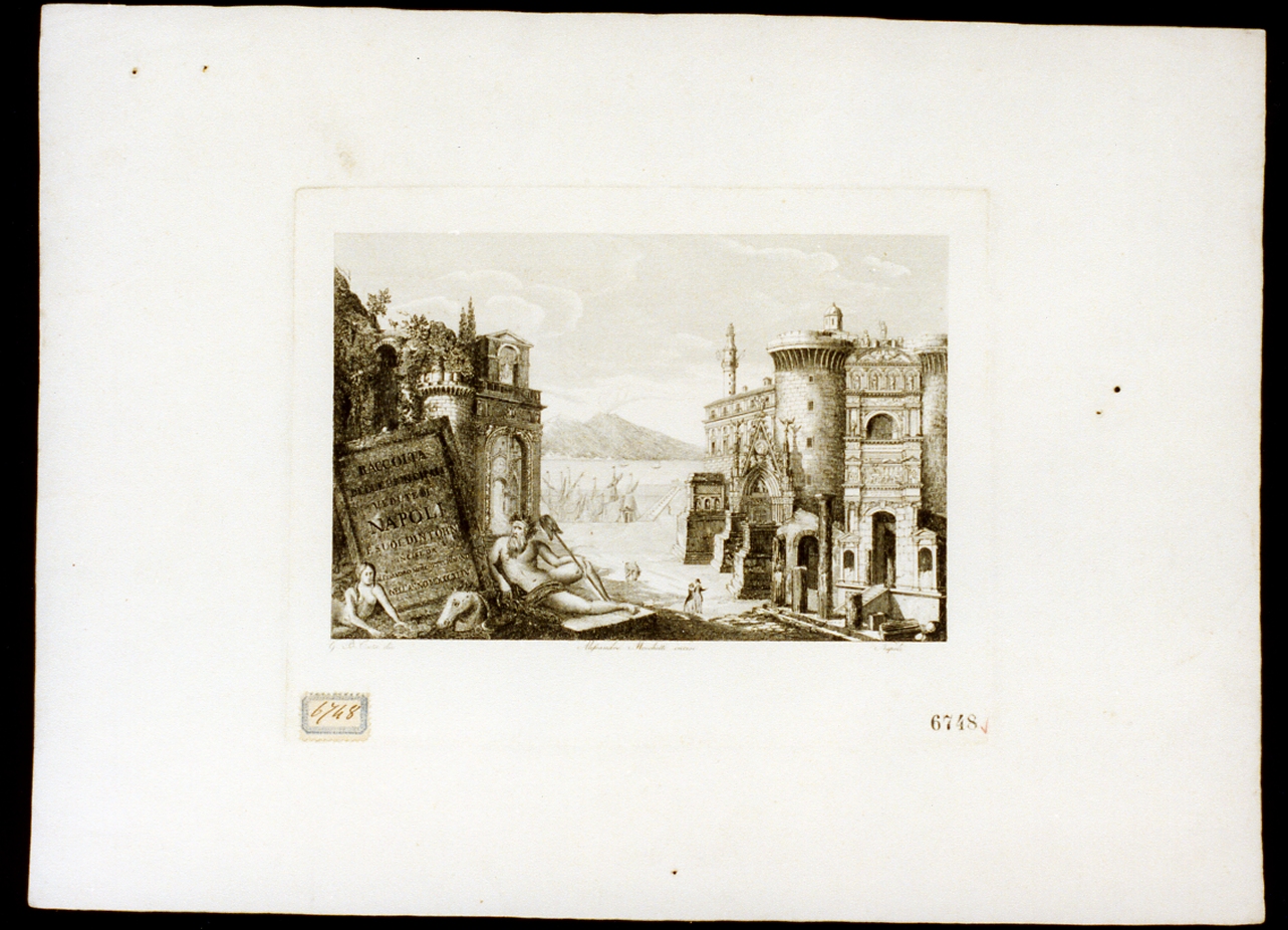 veduta del Maschio Angioino a Napoli (stampa) di Moschetti Alessandro, Costa Giovanni Battista (sec. XIX)