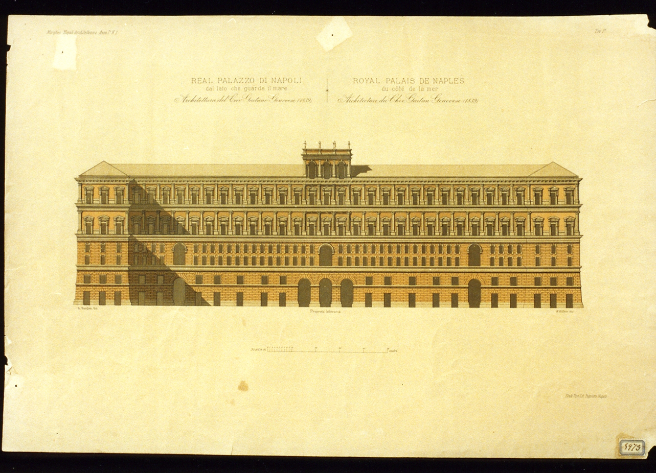 prospetto meridionale del palazzo reale (stampa a colori) di Morghen Antonio detto Tenente (metà sec. XIX)
