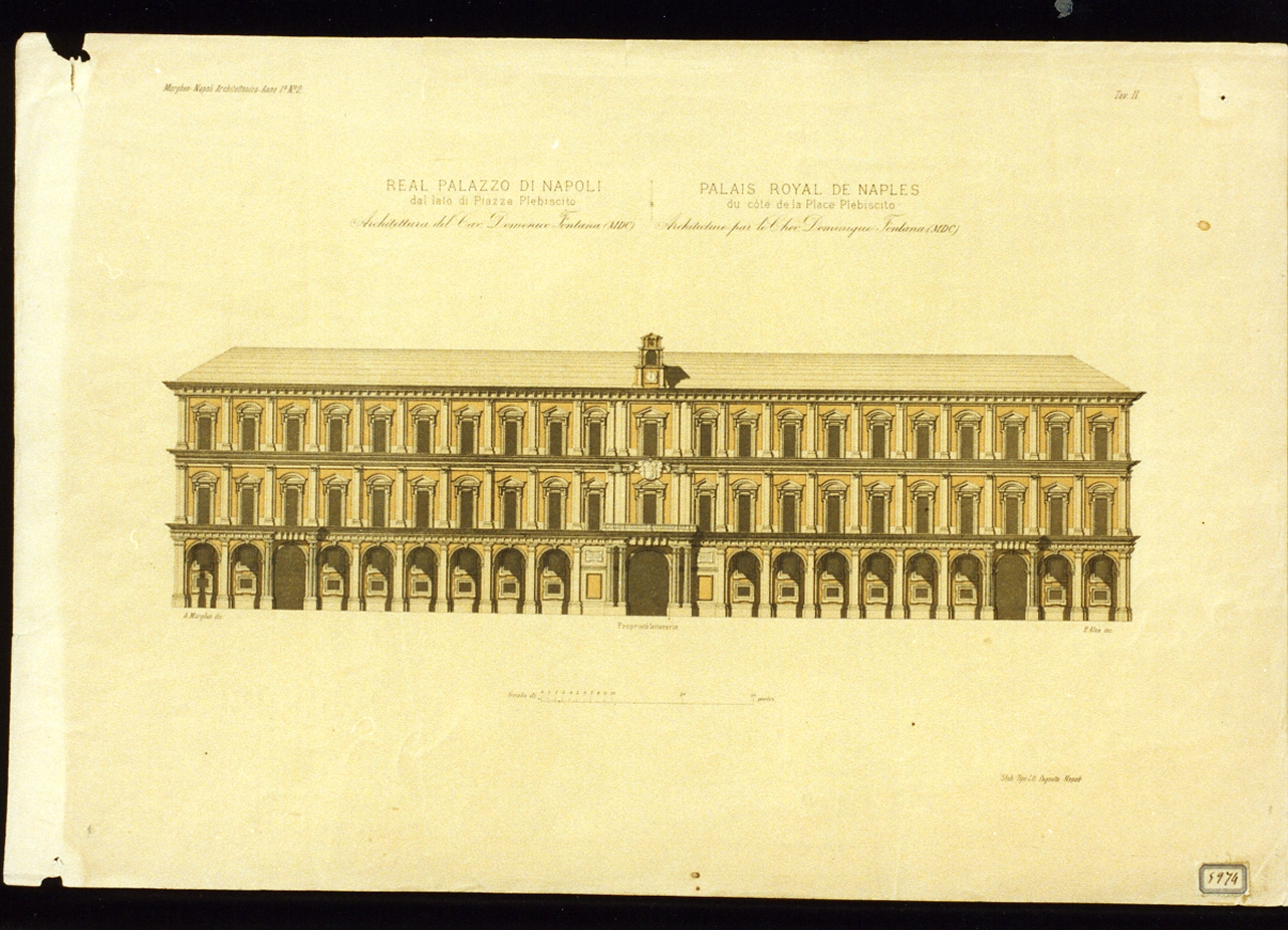 prospetto occidentale del palazzo reale (stampa a colori) di Morghen Antonio detto Tenente (sec. XIX)