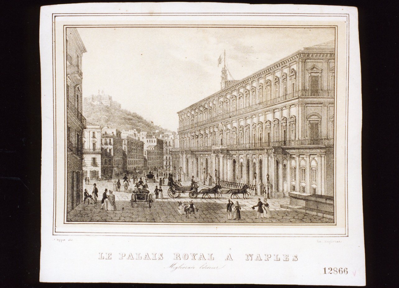 veduta del palazzo reale (stampa a colori) - ambito napoletano (secondo quarto sec. XIX)