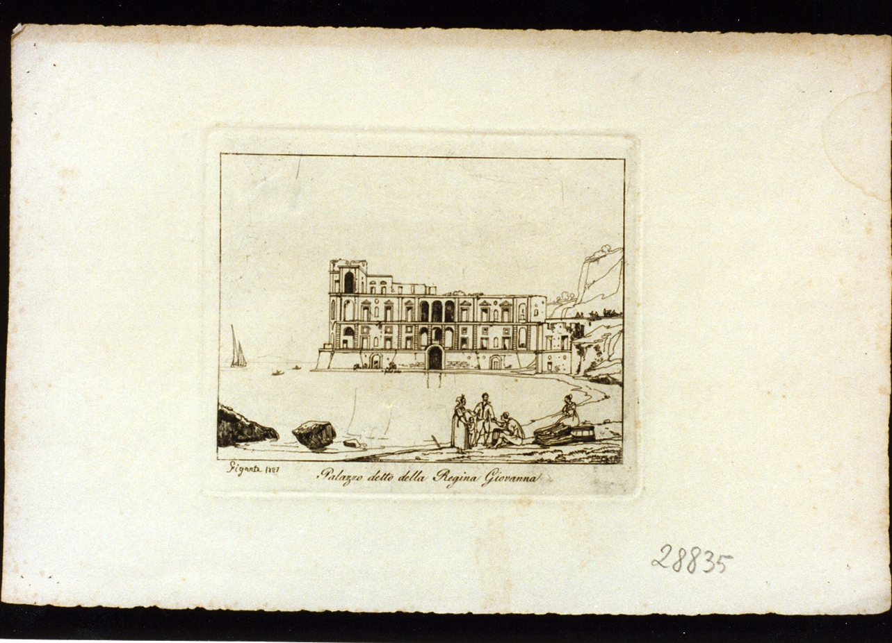 veduta di palazzo Donn'Anna a Napoli (stampa) di Gigante Giacinto (sec. XIX)