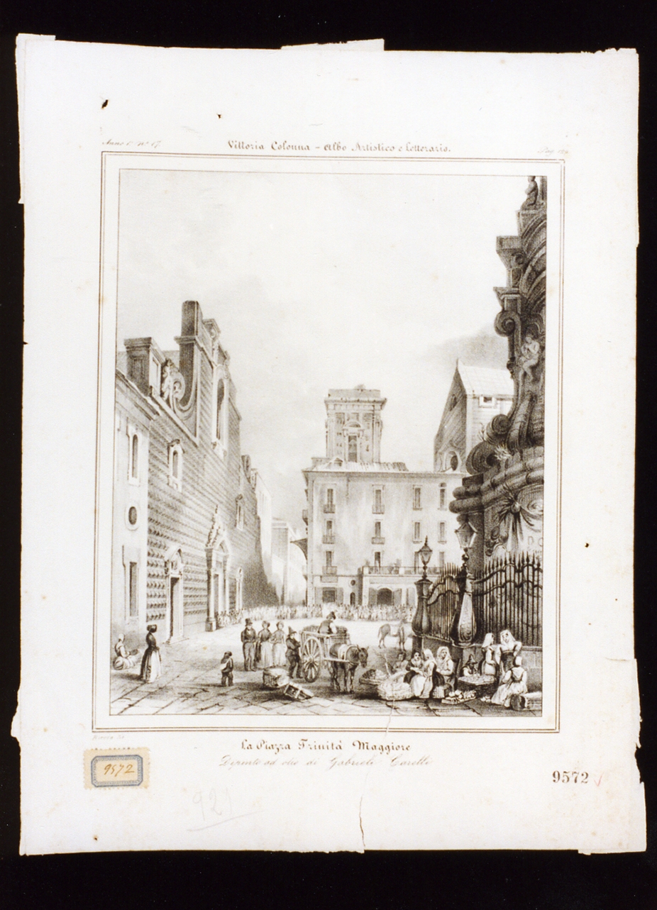 veduta di piazza del Gesù a Napoli (stampa) di Carelli Gabriele (terzo quarto sec. XIX)