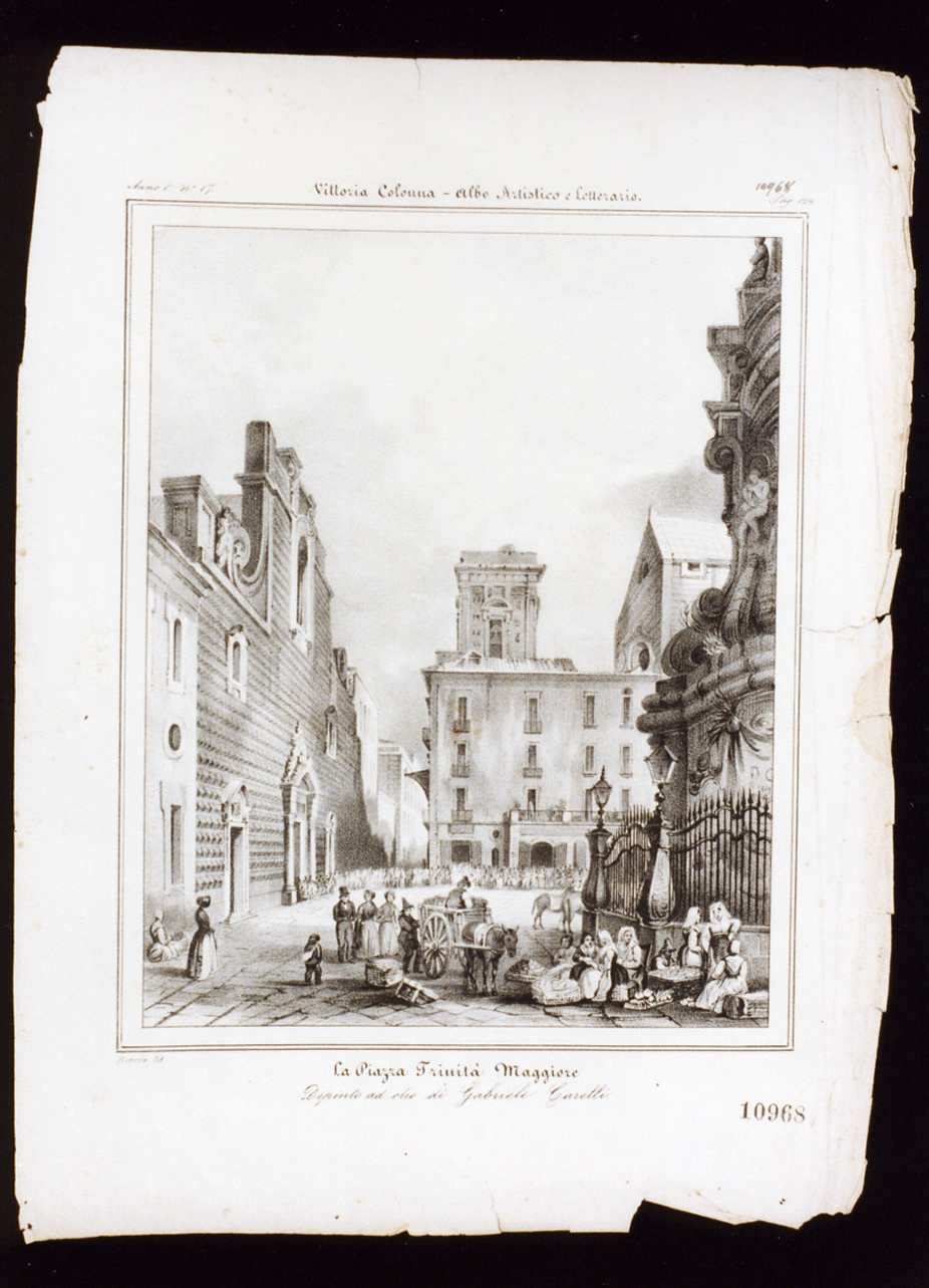 veduta di piazza del Gesù a Napoli (stampa) di Carelli Gabriele (sec. XIX)