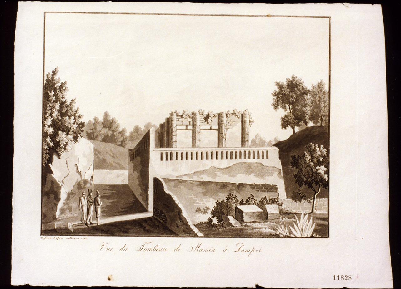 veduta del sepolcro di Mamia (stampa tagliata) - ambito napoletano (sec. XIX)