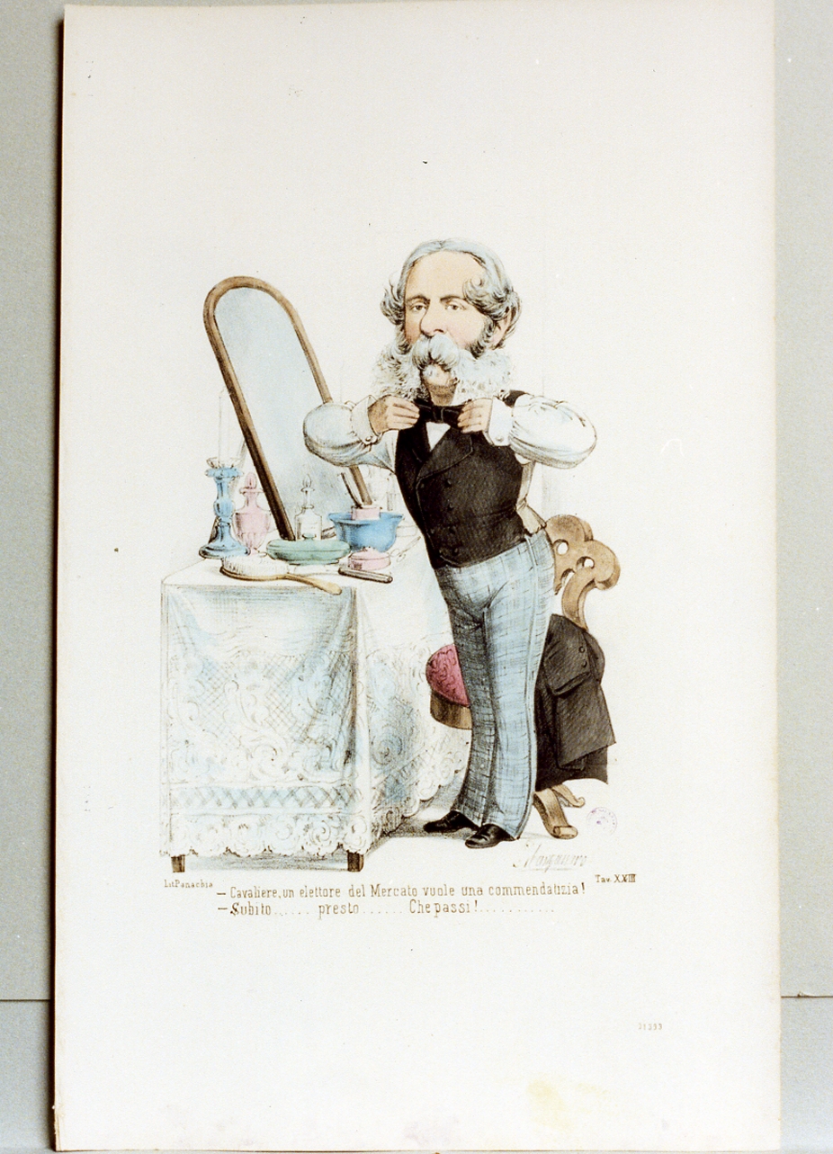caricatura maschile (stampa a colori) di Manganaro Antonio (sec. XIX)