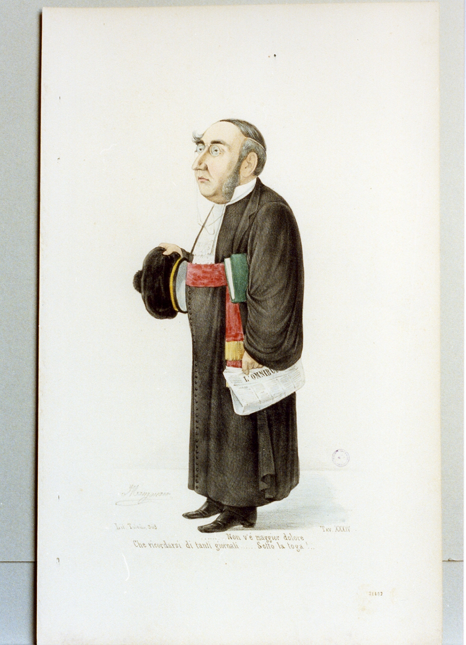 caricatura maschile (stampa a colori) di Manganaro Antonio (sec. XIX)
