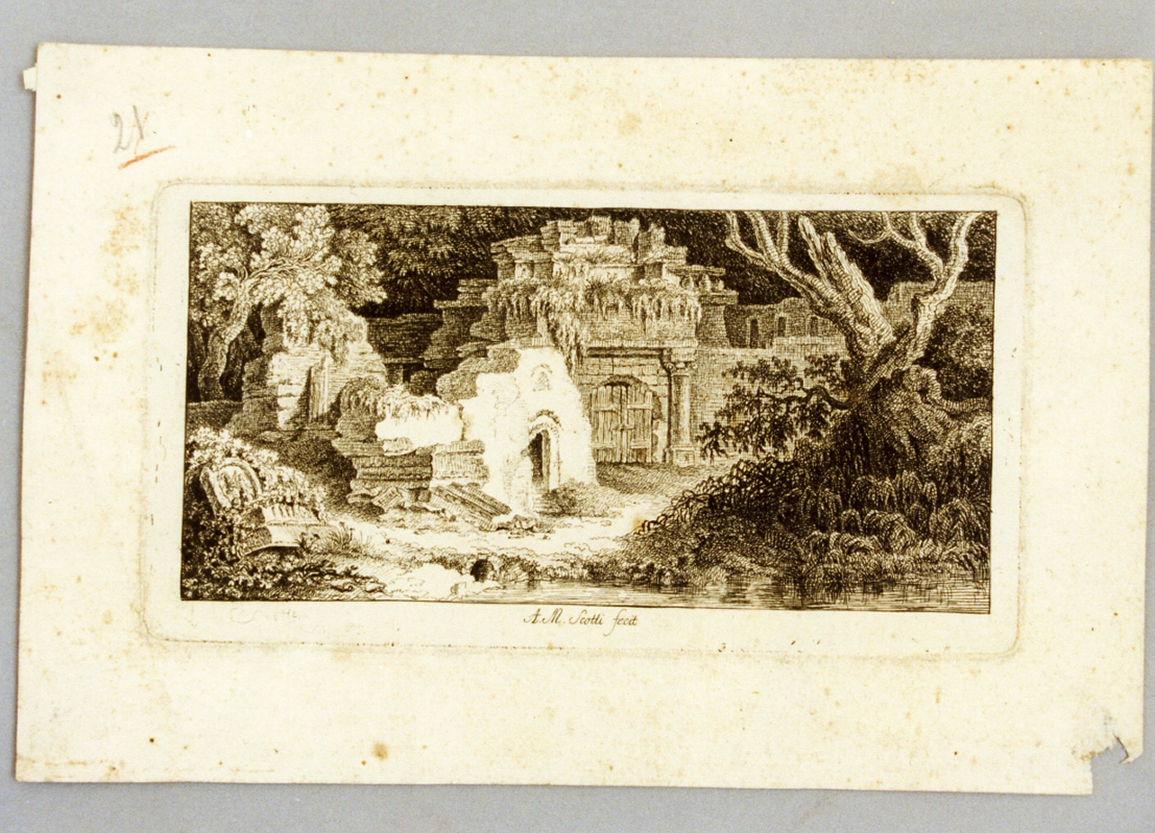 paesaggio con rovine (stampa) di Scotti Anton Marcell (sec. XVIII)