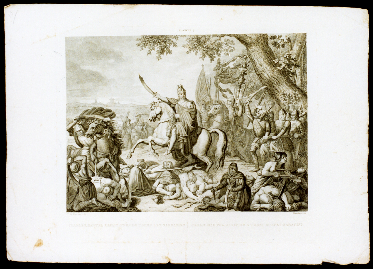 Carlo Martello sconfigge i saraceni vicino Tours (stampa) di De Vivo Tommaso, Marchetti Domenico (sec. XIX)